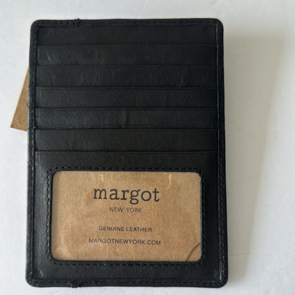 Margot Leather Black Flat Wallet Card Case Cleo CC Stacker - Picture 5 of 7